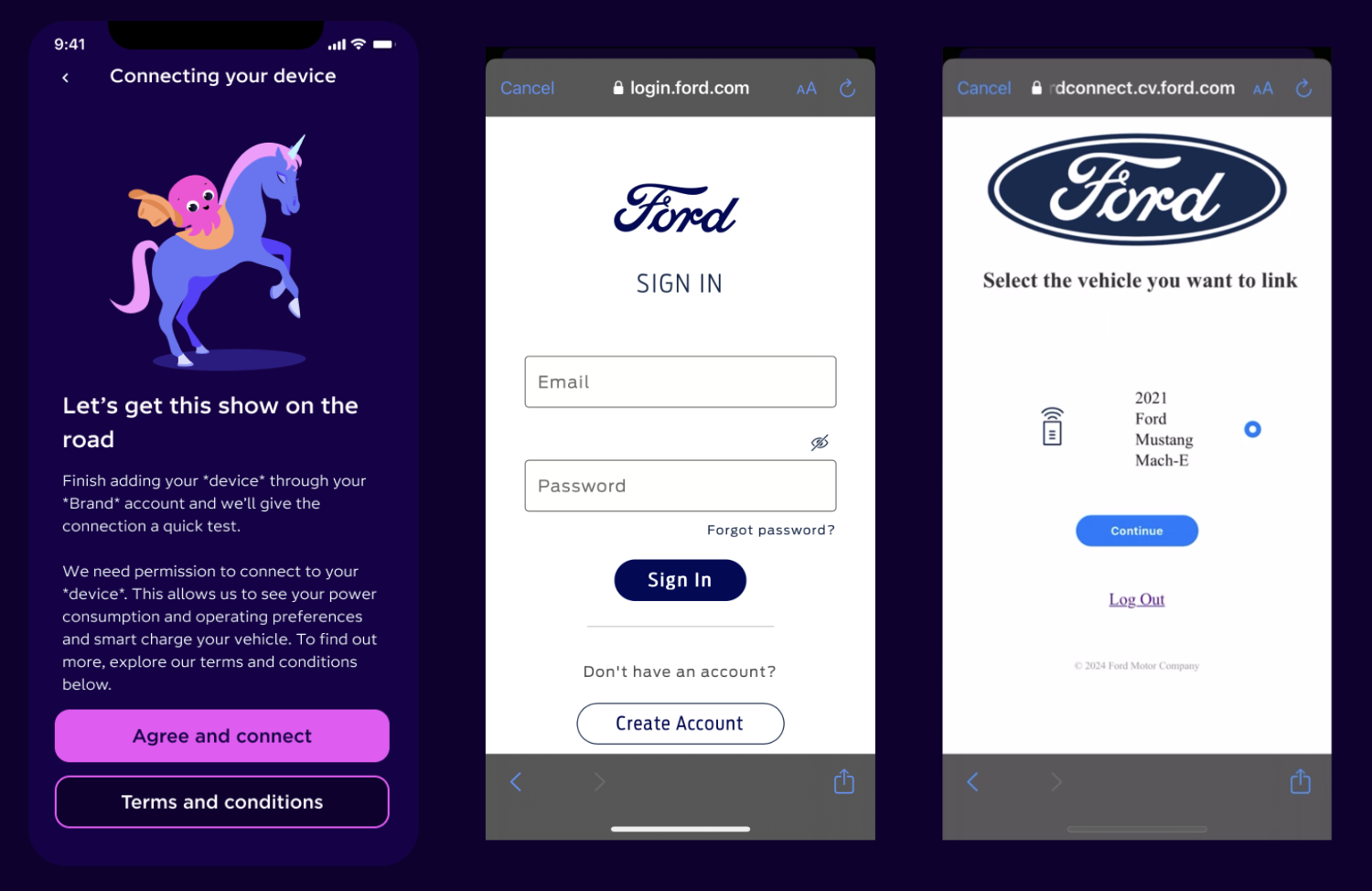 A screenshot of the Octopus app showing how to connect to your Ford