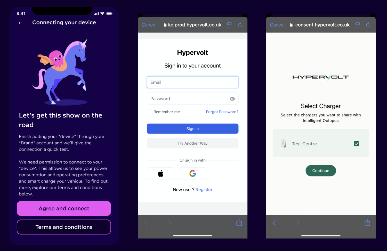 A screenshot of the Octopus app showing how the Hypervolt authorisation stage
