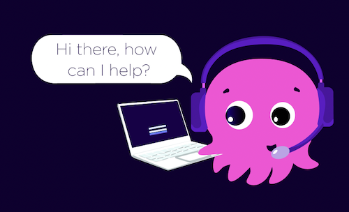An illustration of an Octopus helping a customer