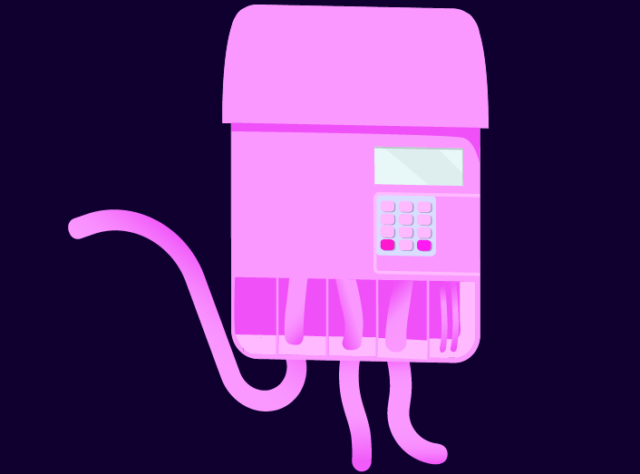pink smart floating in front of a dark blue background