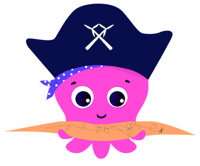 an illustration of constantine the octopus relaxing on an island at sea