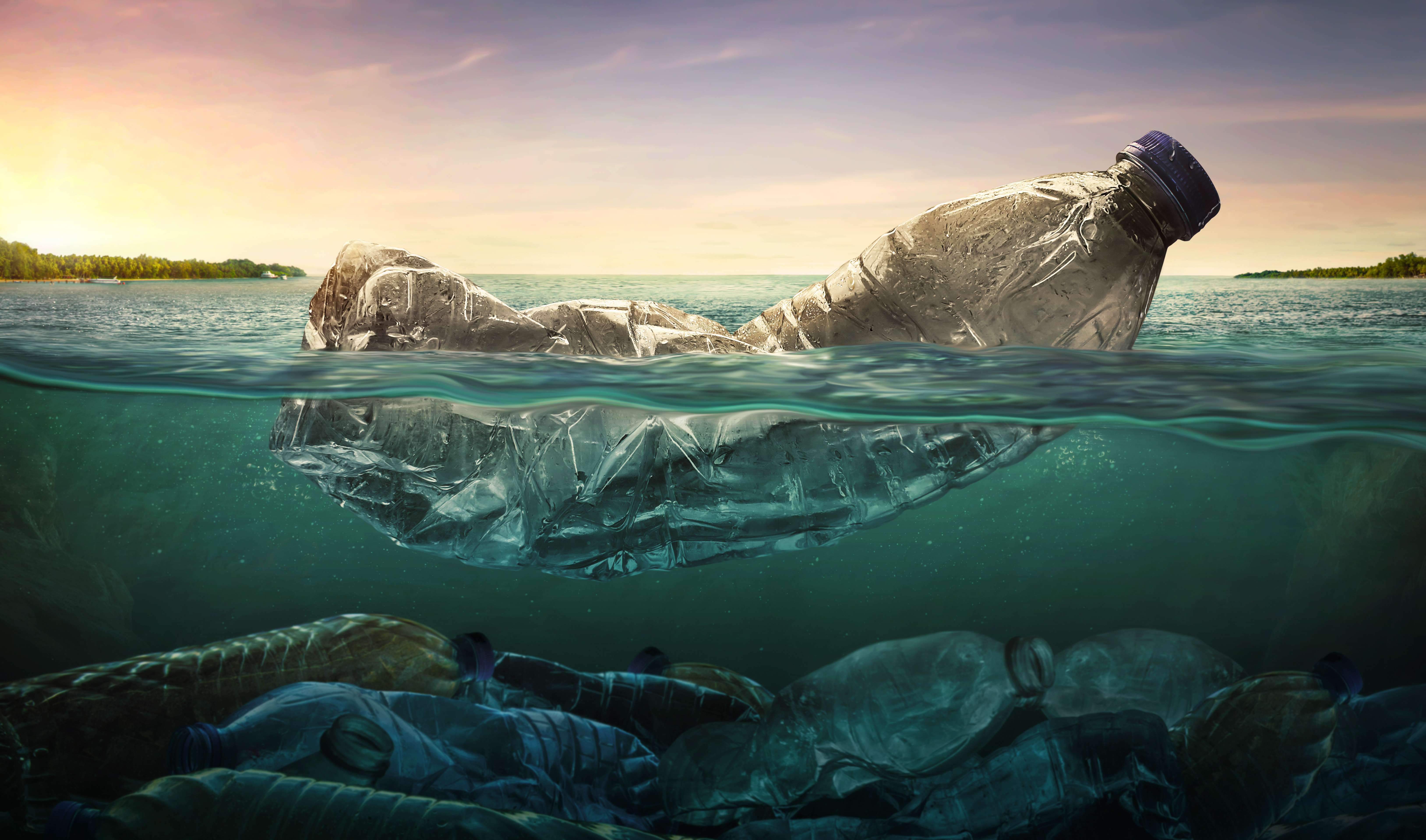 A plastic bottle floating in water